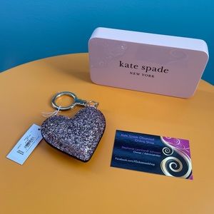 NWT Kate Spade Pink Glitter Heart Keychain / Bag Charm WORU0119